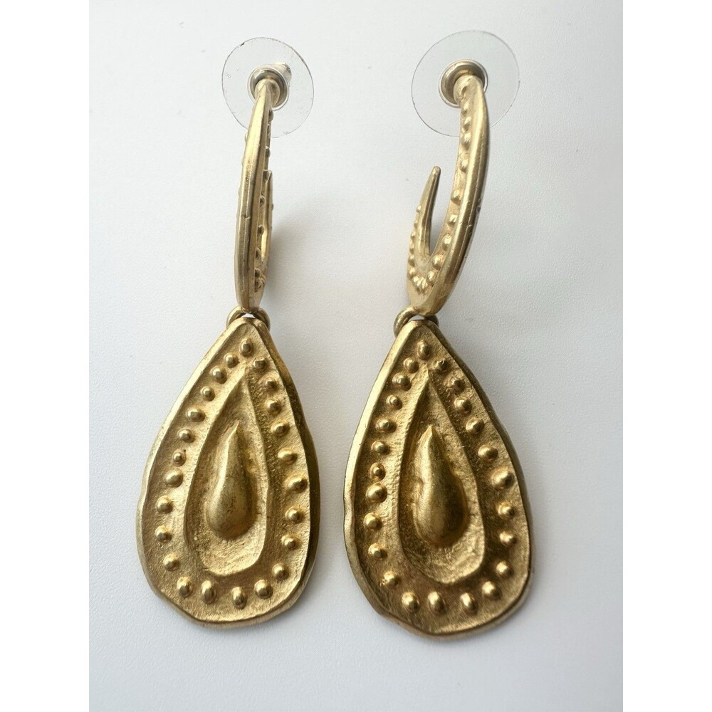 Vintage Signed JJ 1988 Gold Tone Drop Earrings